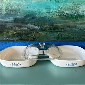 NO (4&5) 2 Corningware Cornflower 9 inch Casserole Dishes 1 Lid